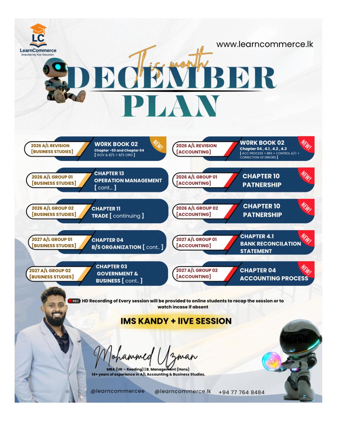 DECEMBER PLAN